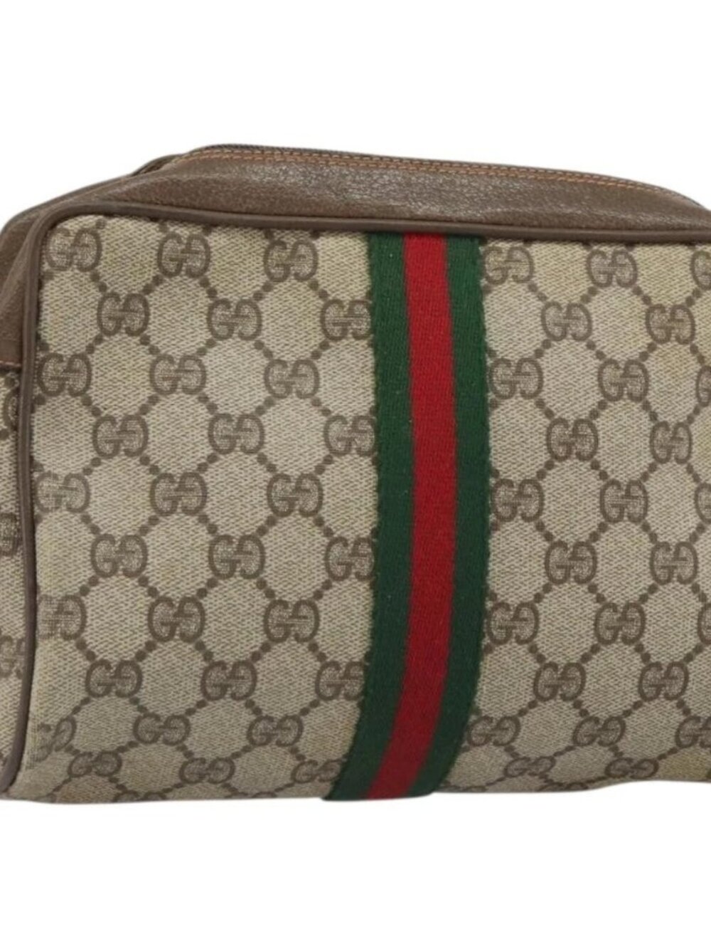 GUCCI GG Supreme Web Sherry Line Clutch Bag PVC Beige Gold 89 01 012 Auth 162106